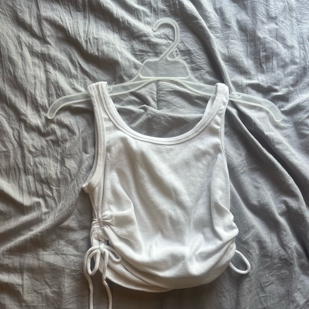 Princess Polly White Ruched Tie Front Tank Top